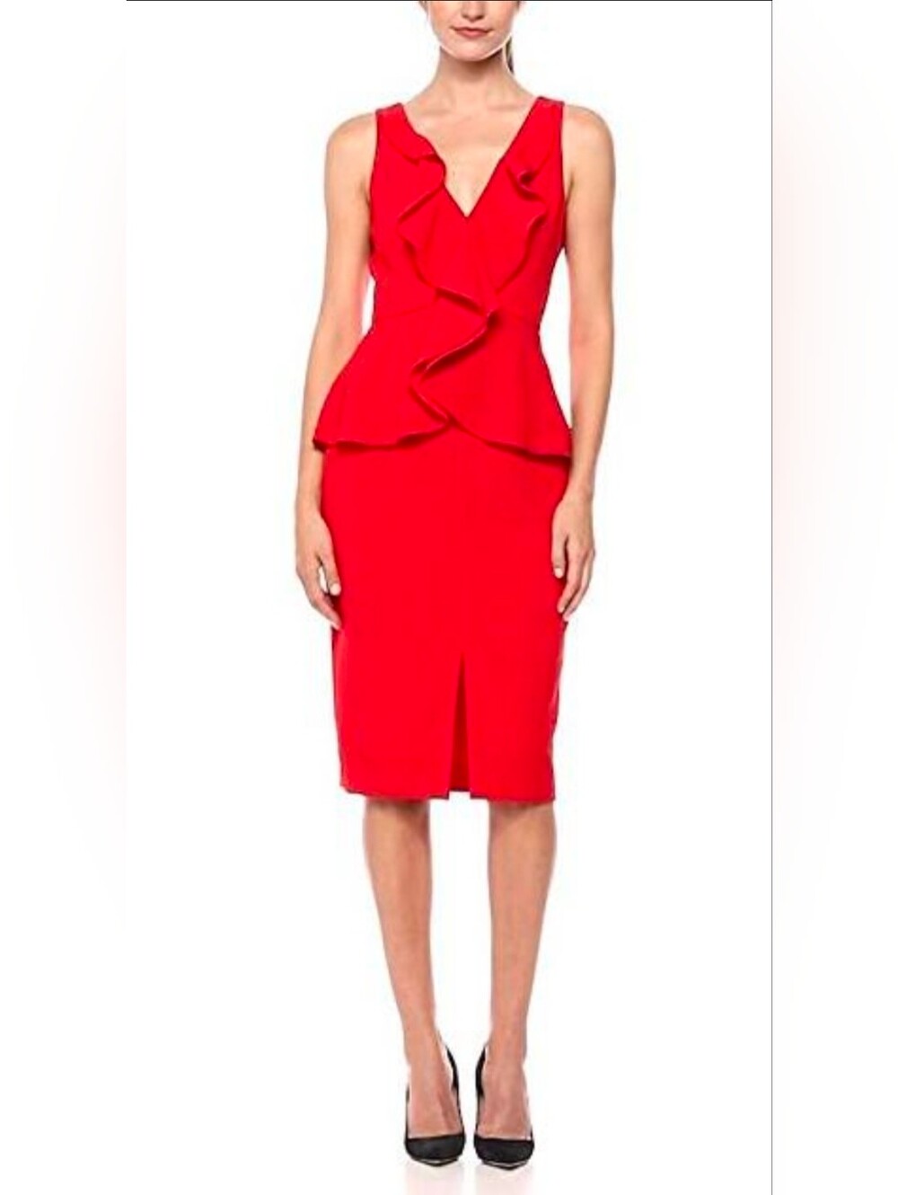 NWT Eliza J Red Ruffle Peplum Midi Dress Size 2